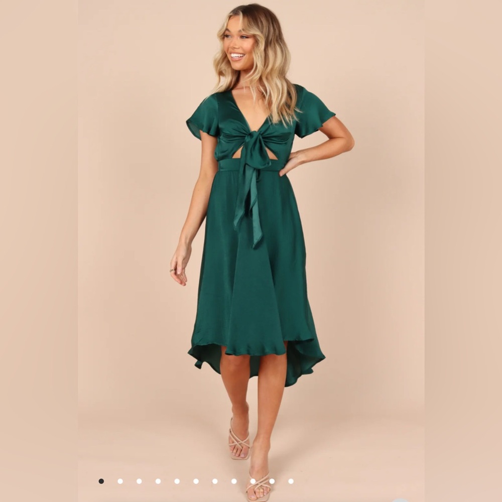 Emerald Midi hi lo Dress with Tie Front